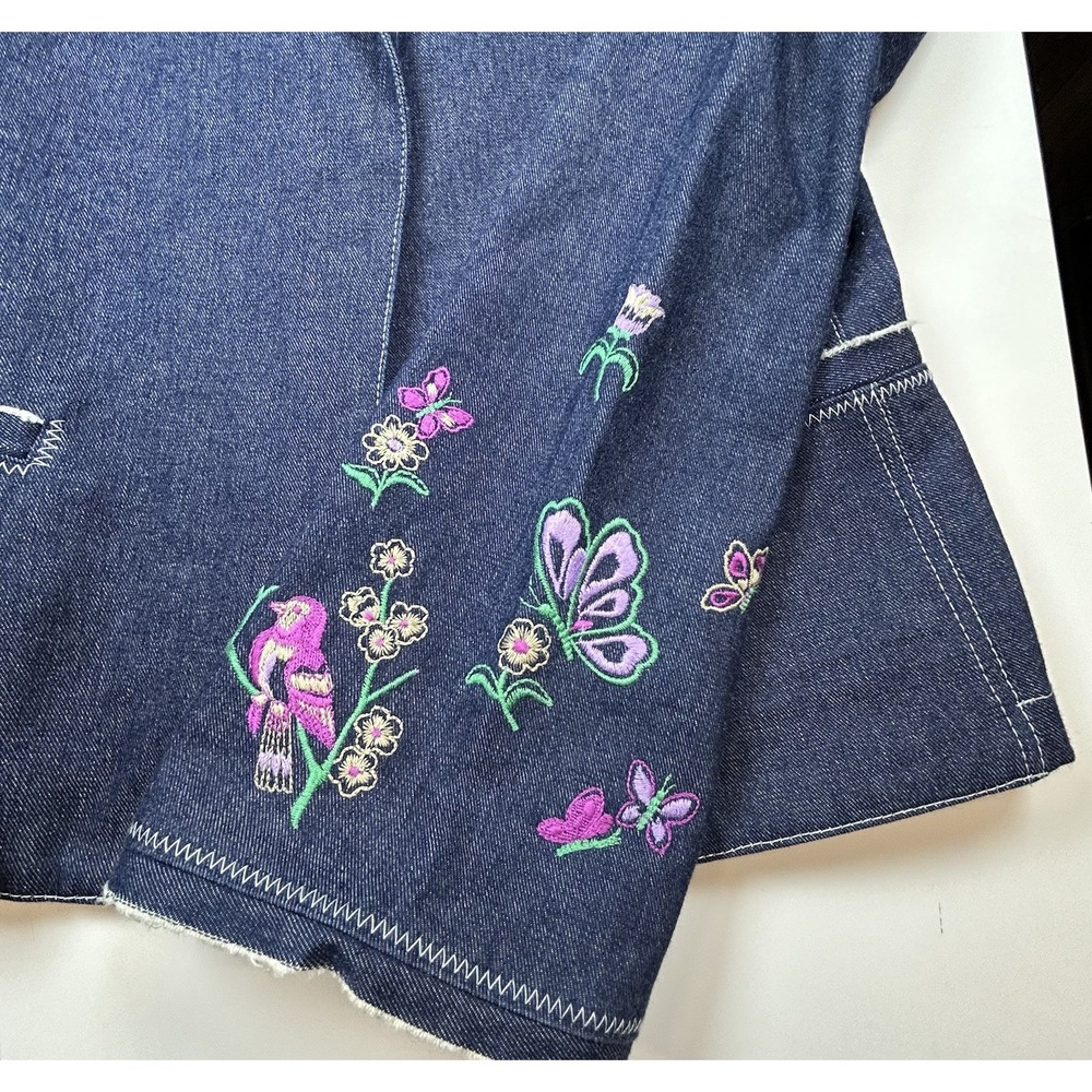 Scrupoli Women Blue Embroidered Blazer Italy 42 US 4-6 Cotton Blend Bird Floral - Picture 4 of 10